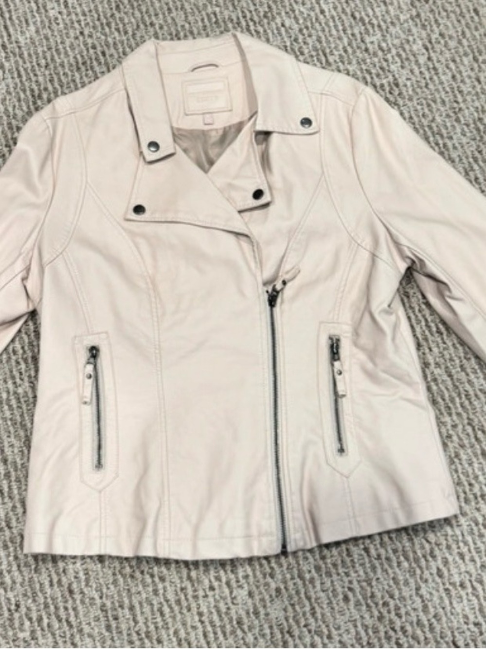 Max Studio Baby Pink Faux Leather Moto Jacket Coquette Sexy Girl Feminine XL - Picture 2 of 8